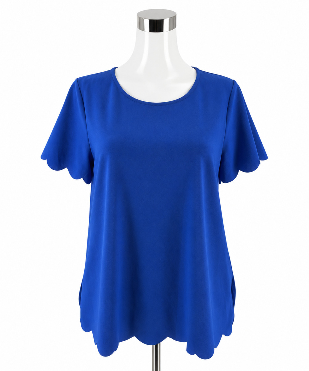 Jodifl Royal Blue Scalloped Flutter Sleeve Blouse | Size Medium